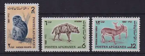 Afghanistan 1967 Makak, Hyäne, Gazellen Mi.-Nr. 994-996 postfrisch **