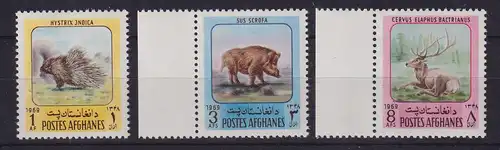 Afghanistan 1969 Stachelschwein, Wildschwein, Hirsch Mi.-Nr. 1063-1065 **