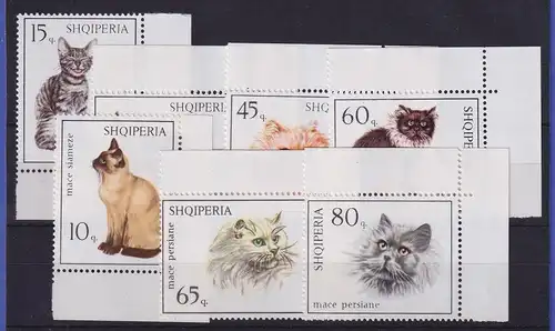 Albanien 1966 Katzen Mi.-Nr. 1091-1097 Eckrandstücke postfrisch **