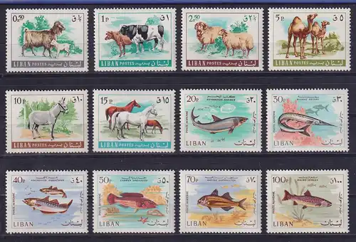 Libanon 1968 Freimarken Haustiere und Fische Mi.-Nr. 1021-32 postfrisch ** / MNH