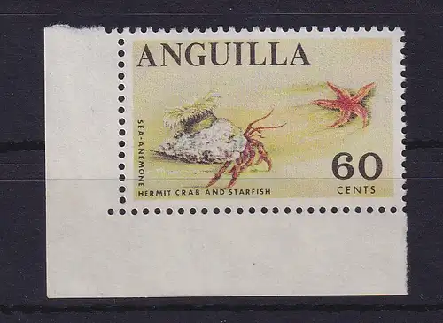 Anguilla 1967 Einsiedlerkrebs und Seestern Mi.-Nr. 28 Eckrandstück UL **