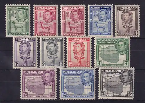 Britisch-Somaliland 1938 König George VI. - Tiere - Landkarte Mi.-Nr. 77-88 **