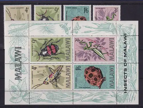 Malawi 1970 Einheimische Insekten Mi.-Nr. 123-126 und Block 17 postfrisch **