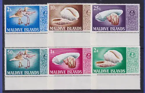 Malediven 1968 Vögel und Meeresschnecken Mi.-Nr. 289-294 Unterrandstücke **