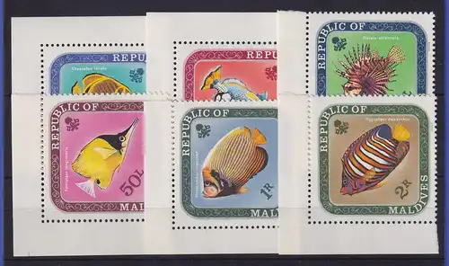 Malediven 1970 Tropische Fische Mi.-Nr. 313-318 Eckrandstücke postfrisch **