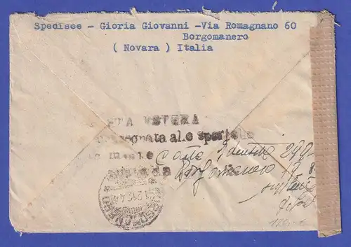 Italien Dez.1944 Interess. Zensur-Retour-Brief von Borgomanero nach Gotenhafen