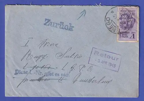 Italien Dez.1944 Interess. Zensur-Retour-Brief von Enego  nach Deutschland