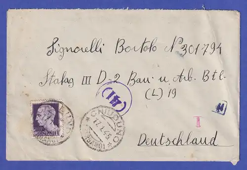 Italien Dez.1944 Interess. Zensur-Retour-Brief von Chiuduno nach Deutschland