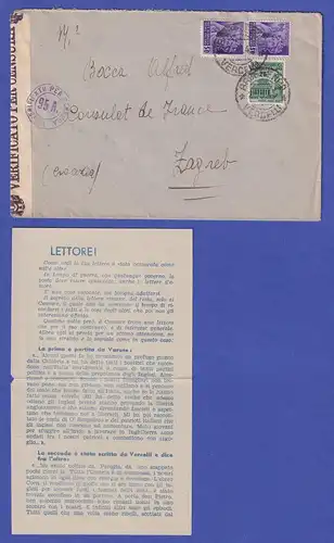 Italien März 1945 Interess. Zensur-Retour-Brief von Brusnengo nach Zagreb