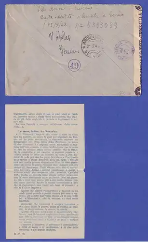 Italien März 1945 Interess. Zensur-Retour-Brief von Brusnengo nach Zagreb