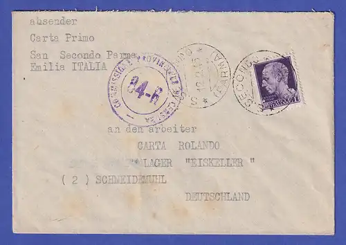 Italien Febr.1945 Interess. Zensur-Retour-Brief von Secondo nach Schneidemühl