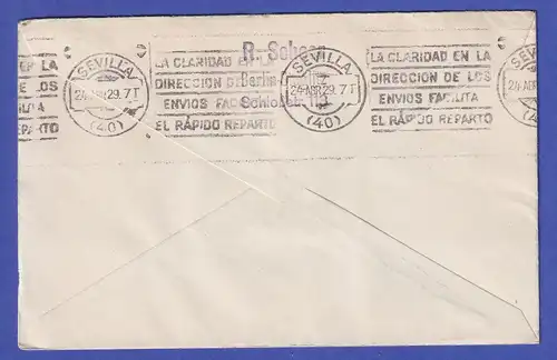 Dt. Reich Zeppelin Mittelmeerfahrt 1929 Brief bis Sevilla EF 2 Mark Mi-Nr. 383