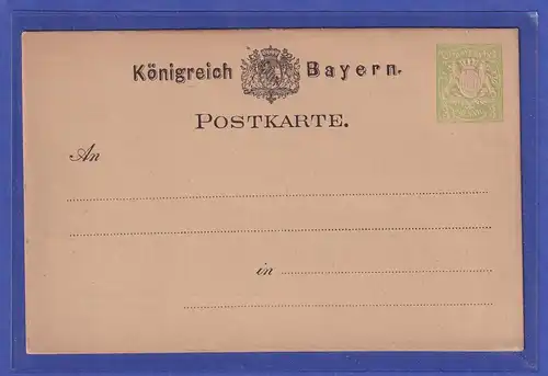 Bayern Ganzsache 3Pfg Wappen rücks. mit Vordruck Chph Stahl Nürnberg ungebr.