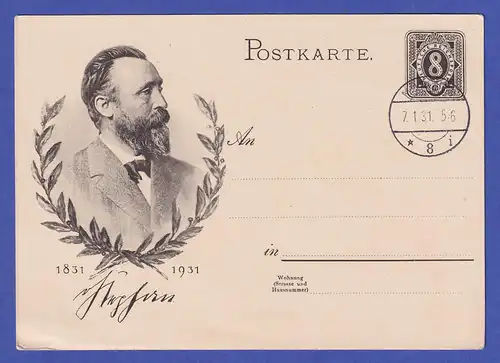 Dt.Reich Ganzsache Sonderpostkarte Heinreich von Stephan mit ERSTTAGS-O 7.1.31