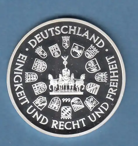 Silber-Medaille 25 Jahre Deutsche Einheit Berlin Brandenburger Tor 15g Ag 999