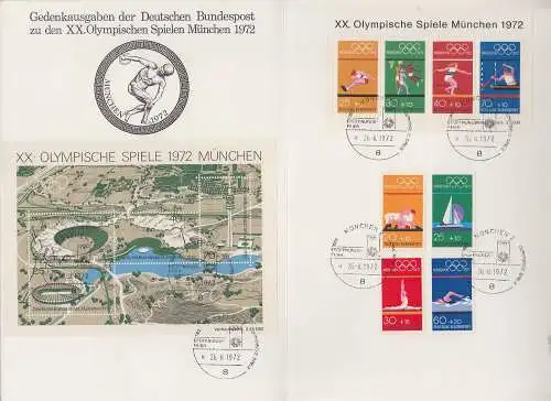 München Olympische Spiele 1972 Folder mit Block 7, Block 8 und Mi.-Nr. 719-22 O 