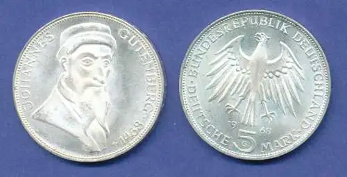 Bundesrepublik 5DM Silber-Gedenkmünze 1968, Johannes Gutenberg