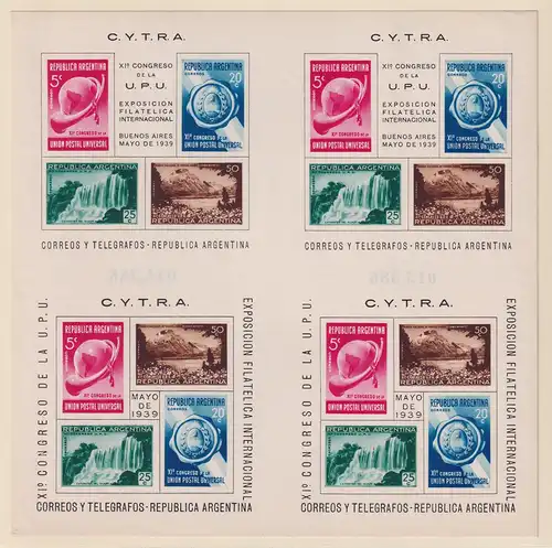 Argentinien 1939 C.Y.T.R.A. Mi.-Nr. Block 2 und 3, Bogen aus 2 Blocks ** / MNH 