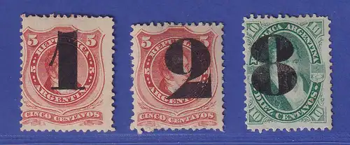Argentinien 1877 Freimarken mit Aufdruck Mi.-Nr.27-29 ungebraucht ohne Gummi (*)