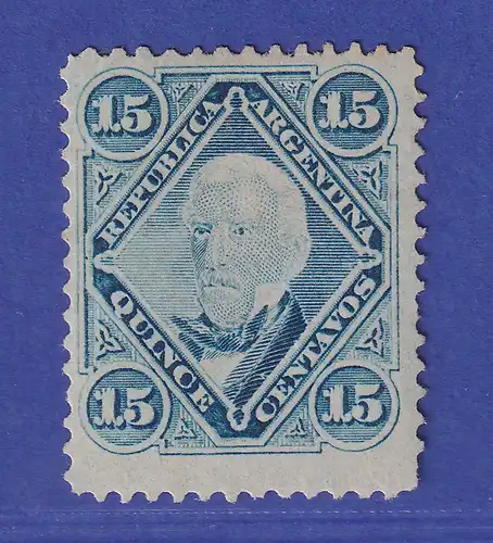 Argentinien 1874 J.F. San Martin 15 C Mi.-Nr. 22 II ungebraucht * , Zahnfehler