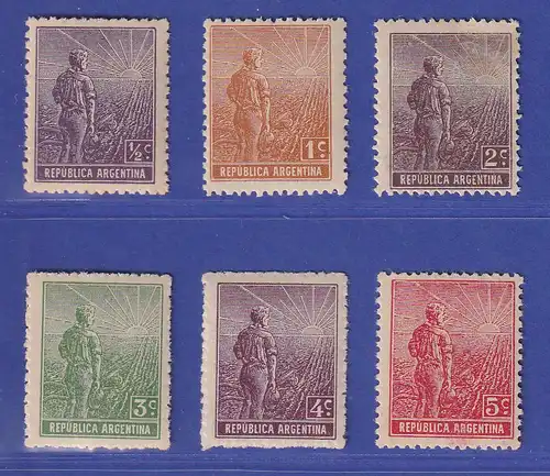 Argentinien 1912/13 Landarbeiter Mi.-Nr. 166-171 ohne Wasserzeichen ** / MNH 