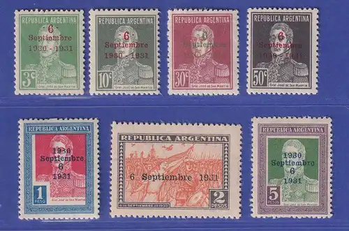 Argentinien 1931 Revolution Mi.-Nr. 372-378 postfrisch ** bzw. ungebraucht *