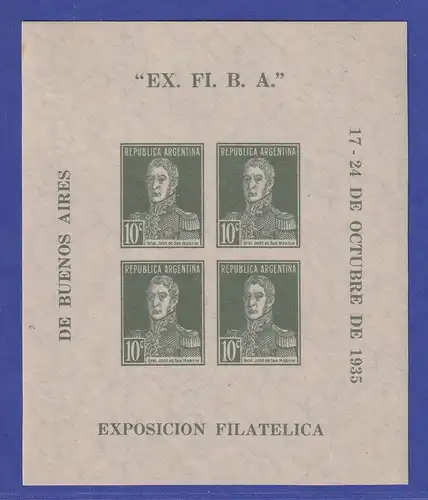Argentinien 1935 Ausstellung EX. FI. B. A.  Mi.-Nr. Block 1 ungebraucht * / MLH 