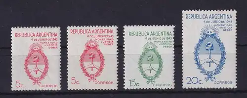 Argentinien 1943 Militärputsch Mi.-Nr. 475 X und Y, 476-477 postfrisch ** / MNH 