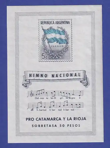 Argentinien 1944 Nationalhymne und Flagge Mi.-Nr. Block 6 postfrisch ** / MNH 