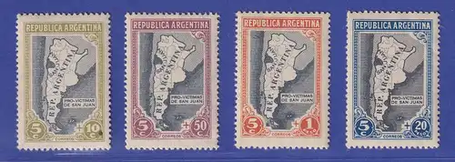 Argentinien 1944 Für Erdbebenopfer Mi.-Nr. 487-490 postfrisch ** / MNH 