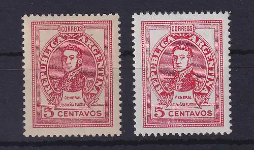 Argentinien 1945-48 San Martin Mi.-Nr. 524 I X und Y postfrisch ** / MNH 