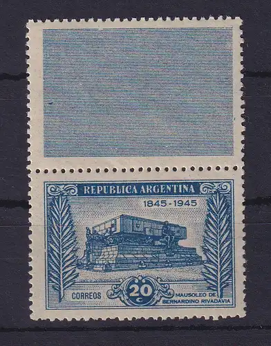 Argentinien 1945 B. Rivadavia Mi.-Nr. 523 mit Zierfeld postfrisch ** / MNH 