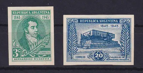 Argentinien 1945 B. Rivadaria Mi.-Nr. 521 und 523 ungezähnt Probedrucke (*)