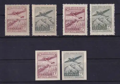 Argentinien 1946 Luftverkehr Mi.-Nr. 528-529 X/Y **  + 2 Probedrucke ungez. (*)