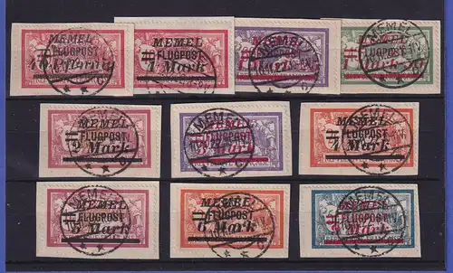 Memelgebiet 1922 Flugpostmarken mit Aufdruck Mi.-Nr. 98-107 O auf Briefstücken