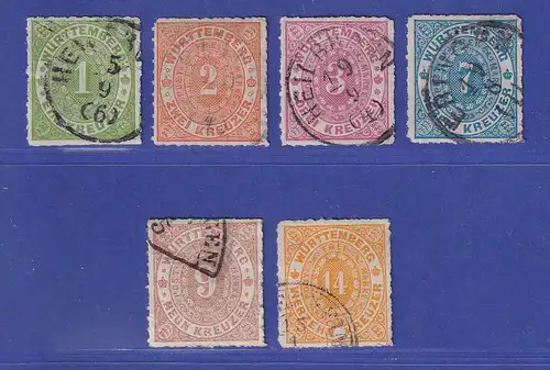 Württemberg 1869-73 Wertziffer im Oval Mi.-Nr. 36-41 gestempelt