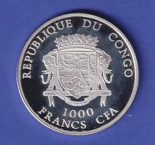 Kongo Silbermünze 1000 Francs Fußball-Weltmeisterschaft 2006 PP
