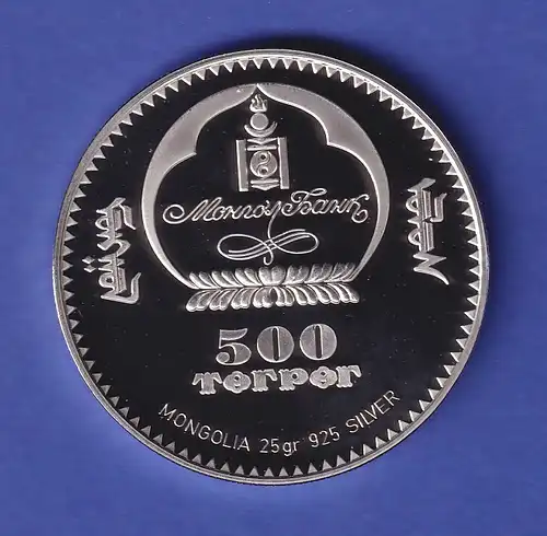 Mongolei Silbermünze 500 Tögrog Fußball-Weltmeisterschaft Spielszenen 2006 PP