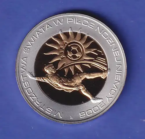 Polen Silbermünze 10 Złotych Fußball-Weltmeisterschaft 2006 teilvergoldet PP