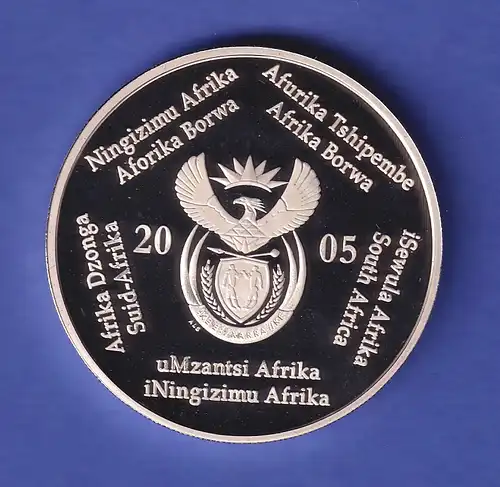 Südafrika 2005 Silbermünze 2 Rand Fußball-Weltmeisterschaft 2006 PP