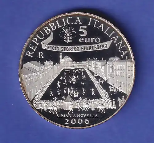 Italien Silbermünze 5 Euro Fußball-Weltmeisterschaft 2006 PP