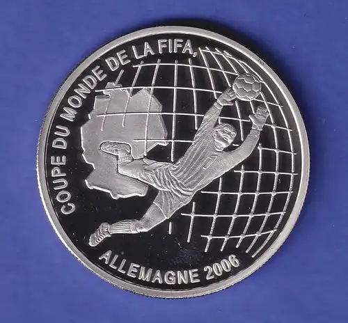 Benin Silbermünze 1000 Francs Fußball-WM 2006 Torwart PP