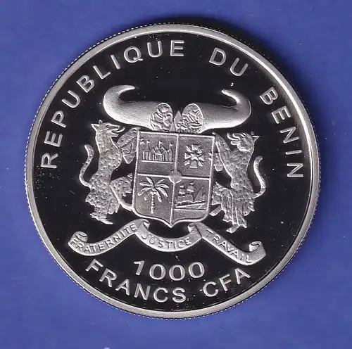 Benin Silbermünze 1000 Francs Fußball-WM 2006 Torwart PP