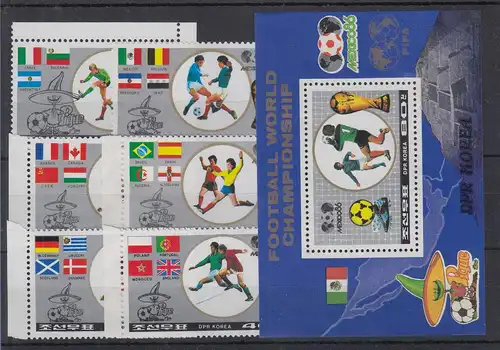 Korea Nord 1986 Fußball-WM 1986 Mexiko Mi.-Nr. 2728-33 und Block 213 **