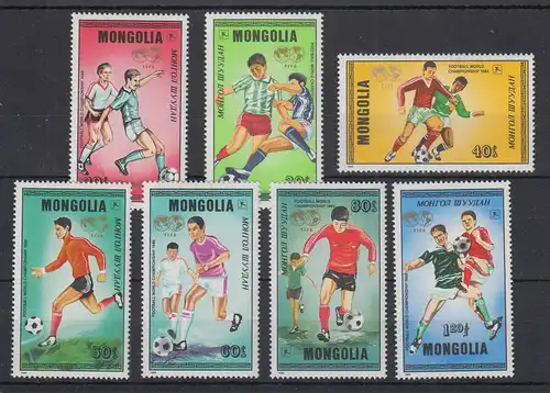 Mongolei 1986 Fussball-WM in Mexiko kpl. Satz  Mi.-Nr. 1764-70 ** 