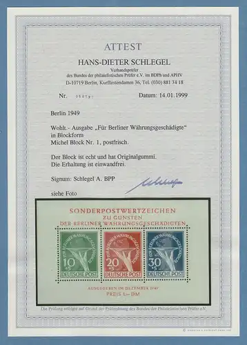 Berlin Währungsgeschädigten-Block Mi-Nr. Block 1 ** gpr. mit Fotoattest Schlegel