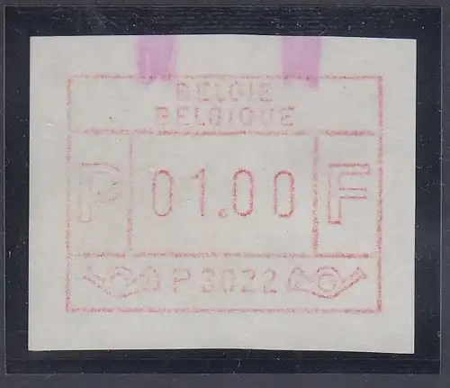 Belgien FRAMA-ATM P3022 Ninove mit ENDSTREIFEN-Anfang ** Wert 01,00