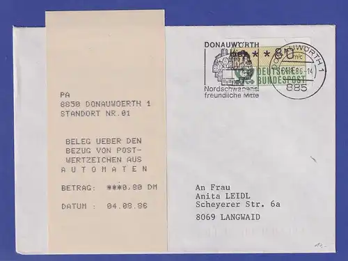 ATM Inbetriebnahme-FDC MWZD der 3. Gen. mit Quittung Donauwörth 04.08.86