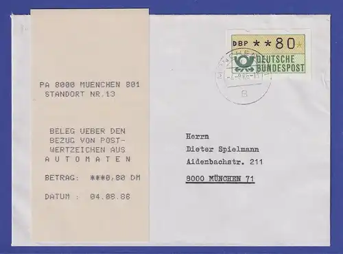 ATM Inbetriebnahme-FDC MWZD der 3. Generation München 801  04.08.86 mit AQ