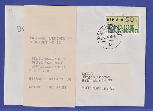 ATM Inbetriebnahme-FDC MWZD der 3. Generation München 93  05.08.86 mit AQ